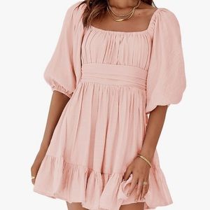 Square Neck Lantern Sleeve Tie Backless Ruffle A-Line Casual Dress